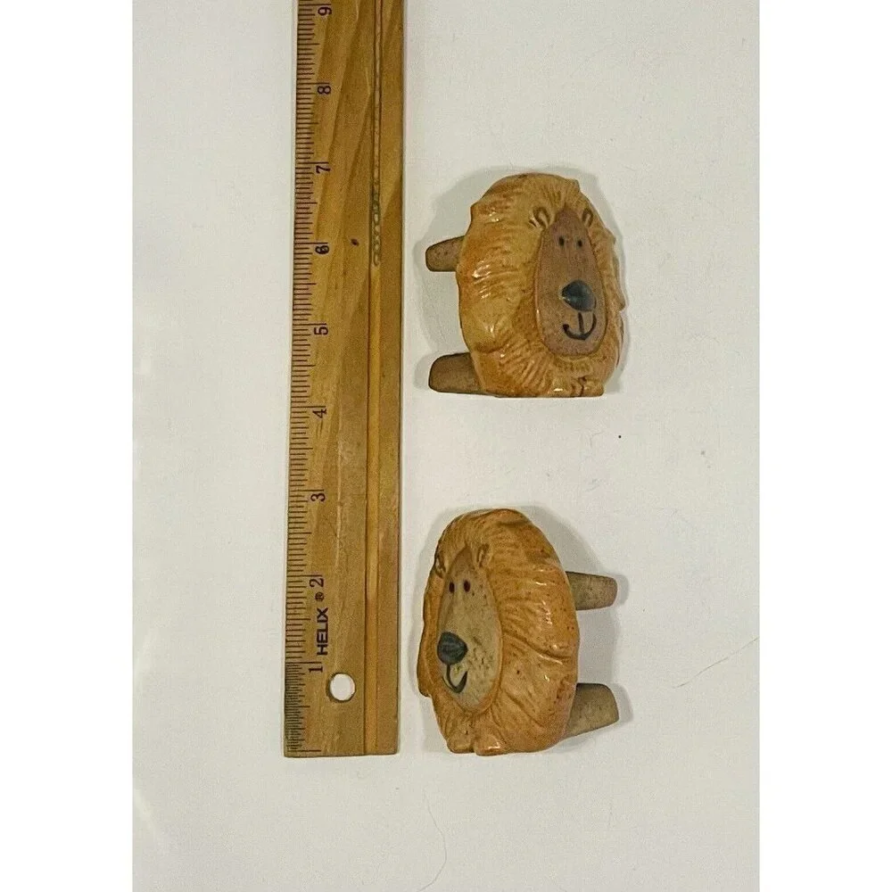 Vintage Lion Napkin Rings Stoneware Zoo Holders  Ceramic Safari Animals Pottery